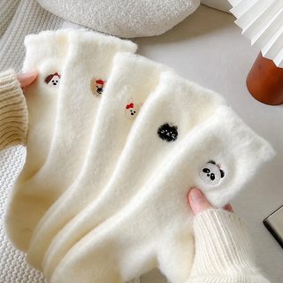 따뜻한 양말 여학생 가을, 겨울 흰색 기모 두께 중고통 수면 밍크 기모 자택