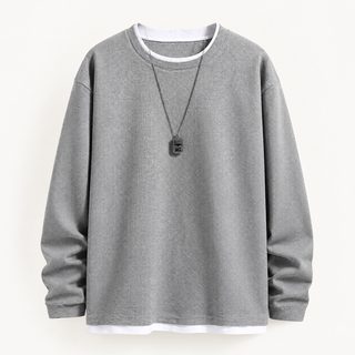 남성 와플 레이어드 긴팔 티셔츠 루즈핏 라운드넥 데일리 이너