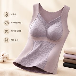 여성 양면 기모 브라탑 나시 레이스 브이넥 겨울 보온 내의