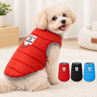 강아지 겨울 패딩 조끼 리드줄 연결형 기모 보온 소형견 푸들 비숑 아기강