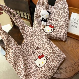 HelloKitty豹纹刺绣单肩包2026新款大容量豹纹手提包腋下托特包