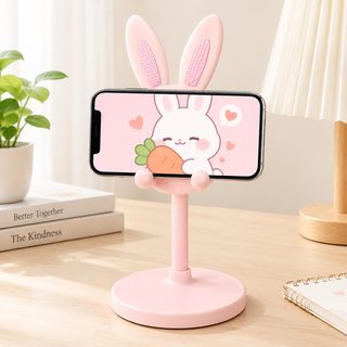 귀여운 토끼 캐릭터 휴대폰 태블릿 거치대 높이 조절식 데스크톱 침대 옆
