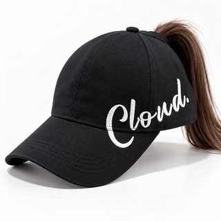여성용 CLOUD 자수 포니테일 야구모자 자외선 차단 통기성 조절식 반오픈 볼