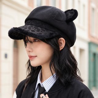 고양이 귀 털 베레모 여성 겨울 방한 팔각 모자 귀여운 일본풍 데일리 패션