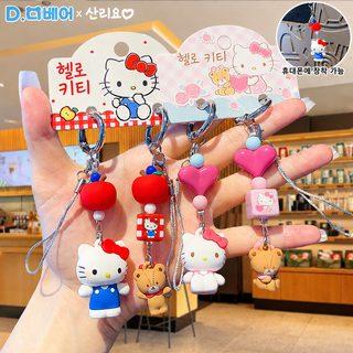 정품 산리오 2개 세트 인형 키링 헬로키티 휴대폰 스트랩 가방 장식 키홀더