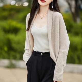 여성 니트 숄 가디건 박쥐소매 루즈핏 브이넥 무단추 프리사이즈