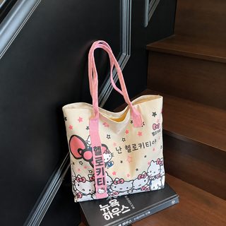 新款2025大容量托特包卡通kitty猫帆布包休闲外出单肩手提通勤包