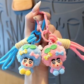 폭발머리 짱구 플로킹 키링 뜨개 끈 가방 장식 캐릭터 인형 키홀더