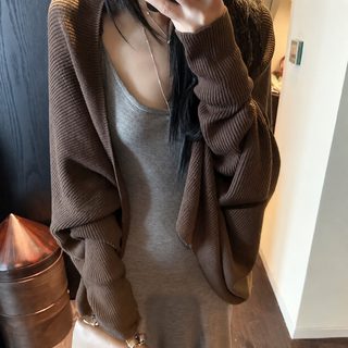 가오리핏 니트 가디건 루즈핏 브이넥 긴팔 무단추 봄 가을 겨울 숄 아우터