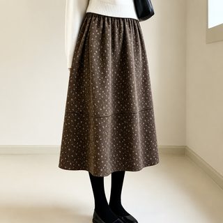 （有口袋+两个裙长）秋季复古磨毛碎花A字花苞裙女2026新款半身裙