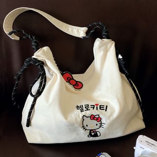 hellokitty 캔버스 가방 여자 2025 새로운 여름 숄더 귀여운 자수 대용량 통근