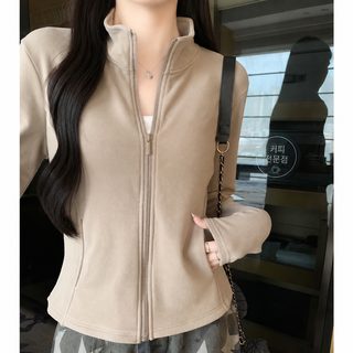 K1223 여성 겨울 스탠드칼라 지퍼 가디건 재킷 도톰 슬림핏 포켓 긴팔 상의