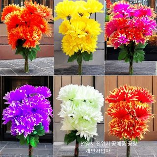 성묘용 조화 꽃다발 5송이 크리스탈 국화 실크플라워 추모 납골당 장식