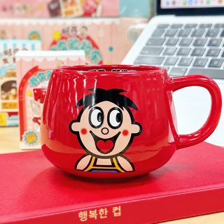 신상 왕왕 주변 왕쯔 우유 빨간색 머그컵 물컵 여자 우유컵 도자기컵 커피