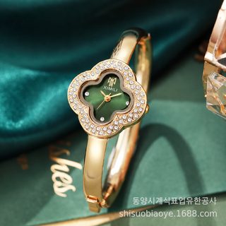 여성용 네잎클로버 팔찌 시계 큐빅 장식 패션 아날로그 쿼츠 손목시계