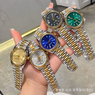 로그 시리즈 남성 쿼츠 손목시계 캘린더 원형 다이얼 3열 솔리드 메탈밴드