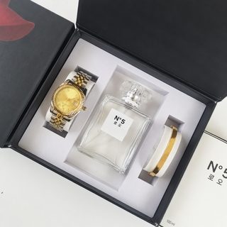 클래식 로그형 쿼츠 손목시계 100ml 향수 세트 스테인리스 밴드 콜라보 모델
