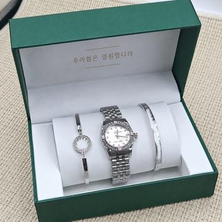 라우자 여성 손목시계 3종 세트 별빛 블랙 스타일 스테인리스 메탈 쿼츠 시