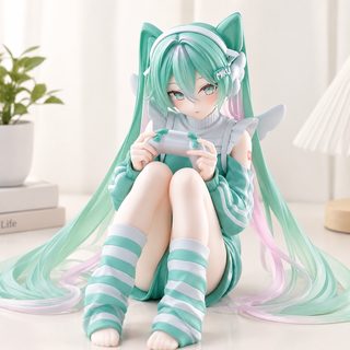 게임기 든 소녀 피규어 PVC 책상 장식 미니어처