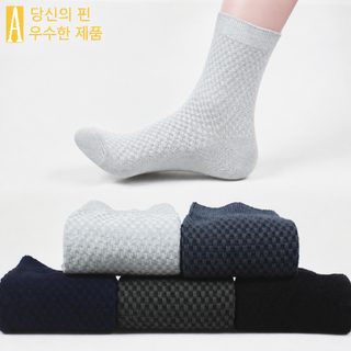 남성용 대나무 섬유 중목 양말 사계절 통기성 체크 자카드 비즈니스 양말
