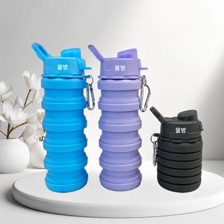 실리콘 접이식 물병 500ml 휴대용 운동 여행용 롤업 물컵