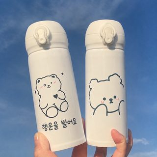 귀여운 곰돌이 캐릭터 스테인리스 보온병 350~480ml 휴대용 어린이 학생 물병