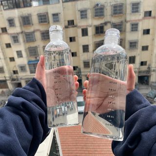 시간 눈금 컵 고붕소 실리콘 유리 물컵 내고온 대용량 컵 야외 운동 휴대용