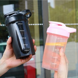 500ml 쉐이커 보틀 휴대용 눈금 손잡이 헬스 운동 물병