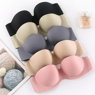 여성 무봉제 노와이어 스트랩리스 푸쉬업 몰드 브라 큰가슴 보정 속옷