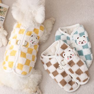 강아지 옷 기모 두께 테디 겨울 집 다색 바둑판 기모 조끼 보온 감기 방지 양발옷