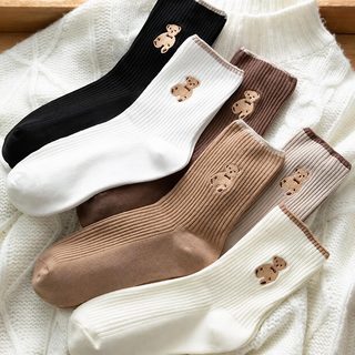 제기 양말 크림색 여성용 한국판 중통 양말 긴 통 가을 겨울 보온 일계 백합