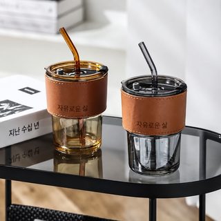 높은 용모치 왕홍 대나무 컵 빨대 유리컵 심플하고 가벼운 사치 컵 ins 휴대