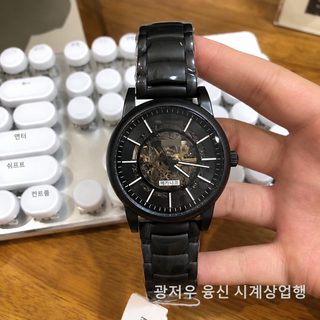 아가마니 남성 오픈워크 자동 기계식 시계 블랙워리어 비즈니스 손목시계