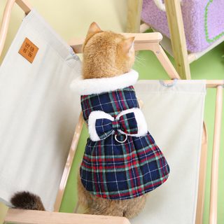 애완동물 옷 가을 겨울 기모 두꺼운 고양이 영단금 점층 복장 23 작은 격자 면 치마 고양이 개 같은 모델