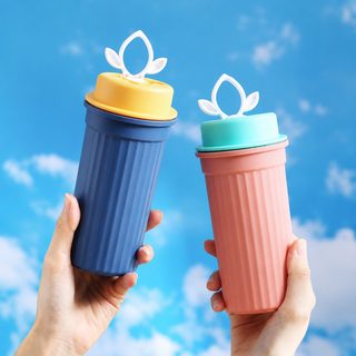 왕홍 심플 휴대용 밀폐 플라스틱 컵 350ml 뚜껑 물컵 야외용 밀크티 커피컵