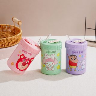 새로운 귀여운 유리 캐릭터 컵 휴대용 단열 방열 빨대 컵 가정용 학생 물컵