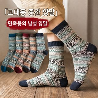 빈티지 양말 남녀 가을 겨울 민족풍 중통 양모 양말 남학생 문예 스타킹 청