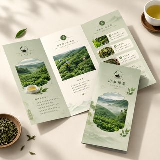 意境新中式茶叶三折页定制普洱茶铁观音茶馆茶楼宣传册茶类说明书