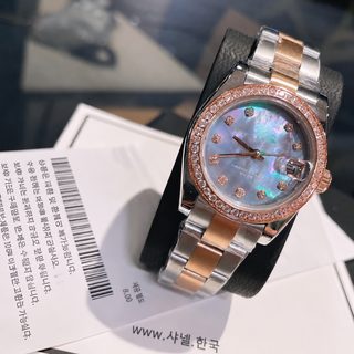 여성용 쿼츠 손목시계 33mm 스테인리스 스틸 밴드 날짜 표시 크리스털 장식 1