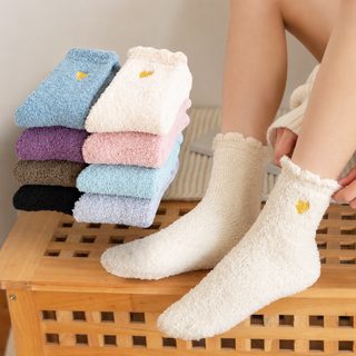 크로스보더 산호모 양말 여중통 양말 겨울 기모 두께 겨울 산후 수면 수건