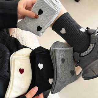 가을과 겨울 양말 여자 중통 양말 일본계 여자 중허리 그레이 리본 스타킹