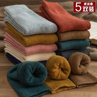 두꺼운 양말 자녀 겨울 기모 중통 튜브 양말 남성 검은색 긴 튜브 면양말 두