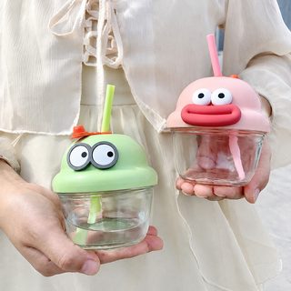 왕홍 돈돈컵 여름 미니 물컵 어린이 우유컵 선물 빨대 만화 유리컵 도매정