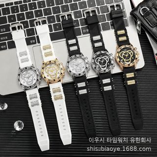 남성용 빅다이얼 쿼츠 손목시계 실리콘 밴드 비즈니스 캐주얼 원형 시계