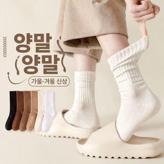 양말 가을 겨울 세로 줄무늬 단색 중통 양말 ins 습기 백합 무골 더미 양말