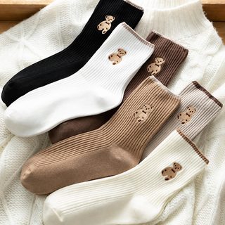 제기 양말 크림색 여성용 한국판 중통 양말 긴 통 가을 겨울 보온 일계 백합