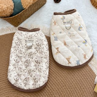 강아지 고양이 누빔 면옷 가을 겨울 보온 실내복 소형견 플라워 조끼 날개