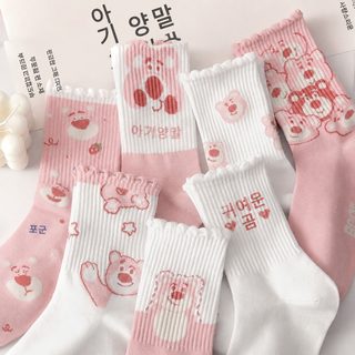 가을 겨울 핑크 레이스 딸기 곰돌이 양말 여중통 봄 여름 ins 트렌디 귀여운