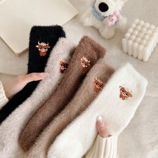 여성 겨울 기모 수면양말 도톰한 중목 소 캐릭터 보온 바닥양말