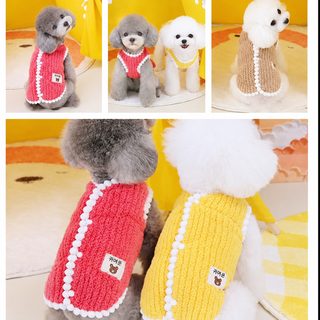 강아지 겨울옷 보온 벨벳 조끼 소형견 고양이 스트라이프 애견 솜옷